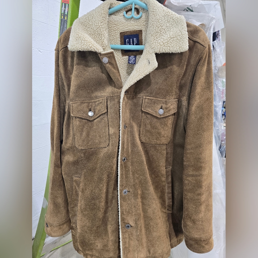 GAP Men's Brown Suede Leather Sherpa-Lined Jacket Size L